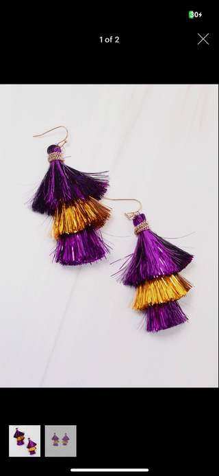 Geaux Tigers Metallic tassel Earrings 