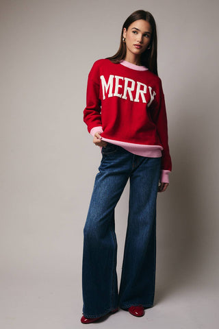 Merry Sweater with Pink Trim