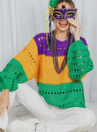 Mardi Gras Color Block Sweater