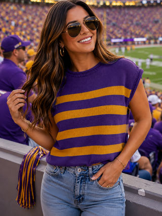 Purple & Yellow Game day Striped Top