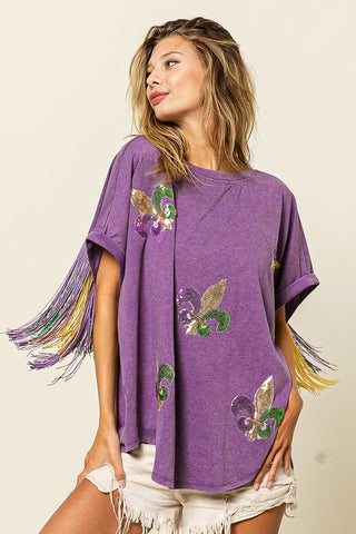 Mardi Gras Sequin Fringe Shirt