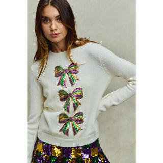 Sequin Bows Mardi Gras Sweater