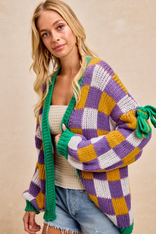 Mardigras Checker Board Front Open Cardigan