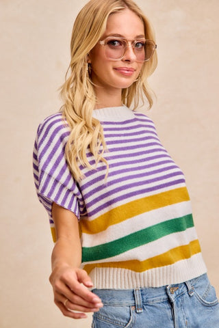 Mardi Gras Stripes Lightweight Knit Top