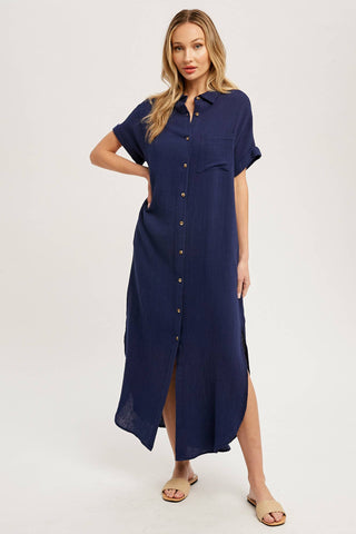 Button Up Maxi Shirt Dress 