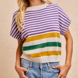 Mardi Gras Stripes Lightweight Sleeveless Knit Top
