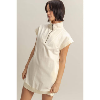 Half Zip Up Mock Neck Mini Dress Cream Half Zip Up Mock Neck Mini Dress Cream