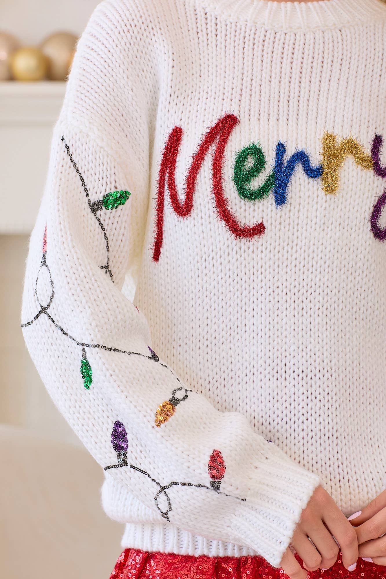 Merry Sweater Sequined Christmas Light Sleeves