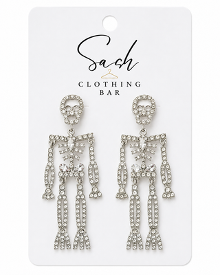 Skeleton Rhinestone Halloween Earrings