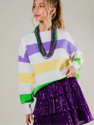 Mardi Gras Striped Sweater