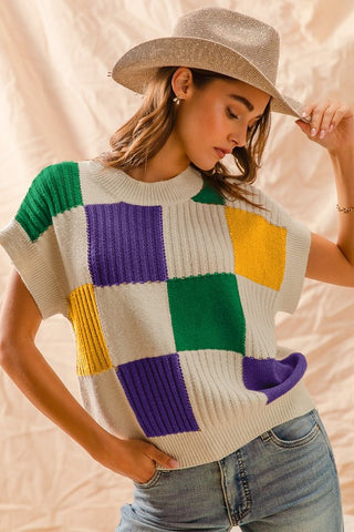 Mardi Gras Squares Top