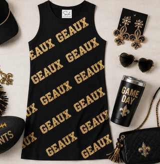 New Orleans Saints Sequin Black & Gold Geaux Tank Dress
