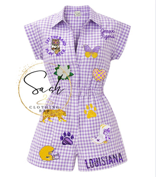 Tiger Sequin Patch gingham Romper