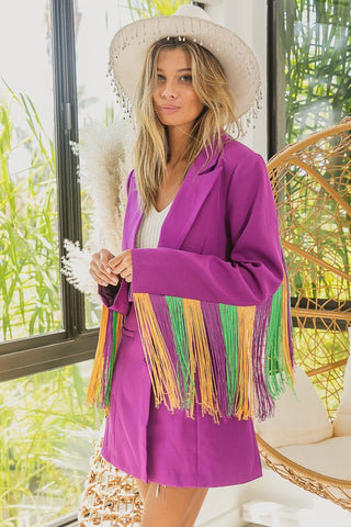 Mardi Gras Fringe Sleeve blazer