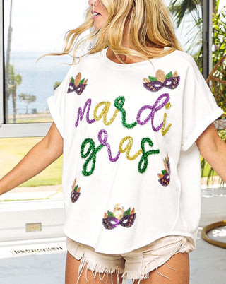 Mardi Gras Sequin Mask Shirt 