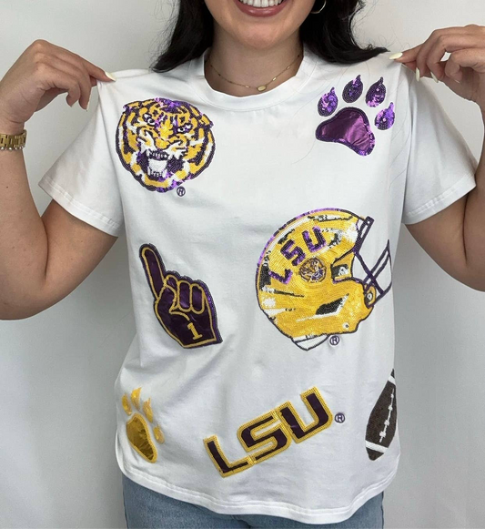 LSU Scattered  Logo Tee (Licensed) Women's Sequin Tee