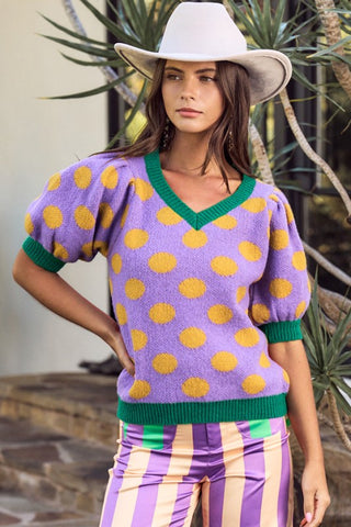 Mardi Gras Polka Dot Sweater Top