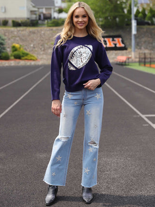 Blue Sequin Football Sweater 