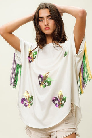 Mardi Gras Sequin Fringe Shirt