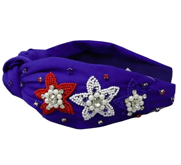 Stars USA Beaded Headband Blue Embellished