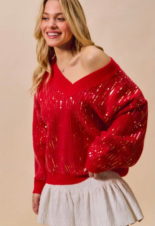 Sequin Christmas Sweater Red