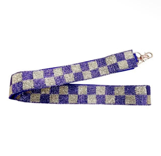 Purple & Gold beaded Purse Strap Checkerd