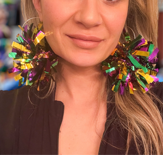 Mardi Gras Pom Pom Earrings