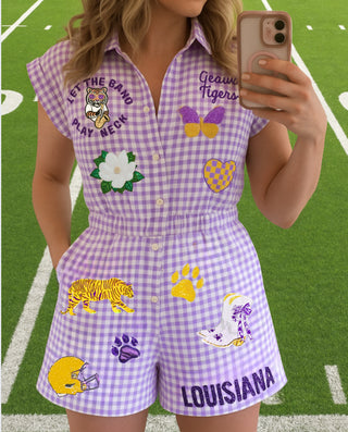 Tiger Sequin Patch gingham Romper