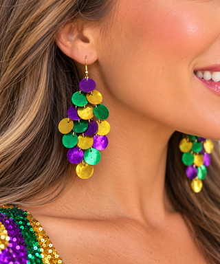 Mardi Gras Dangle Drop Metallic Earrings