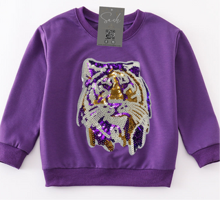 Purple Tiger Sequin Patch Sweatshirt 