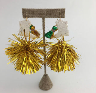Mardi Gras Marching Boot tinsel Earrings