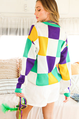 Mardi Gras Checker Board Sweater