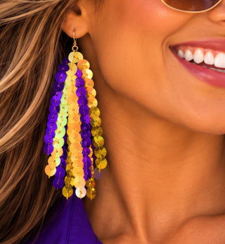 Purple & Yellow Gold Fringe tassel Earrings