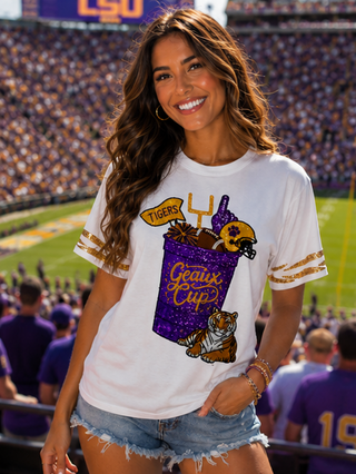 LSU Geaux cup sequin t shirt 
