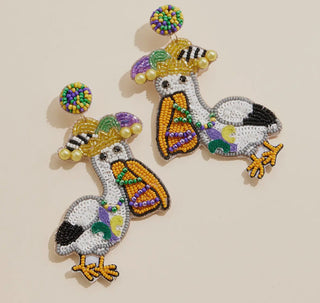 Mardi Gras Pelican Beaded Earrings