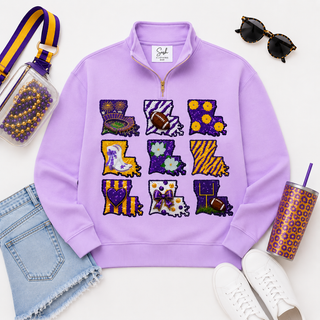Louisiana Gameday Purple & Yellow Sequin Quarter Zip SweatShirt