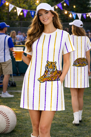 Tiger Sequin Stripe Dress