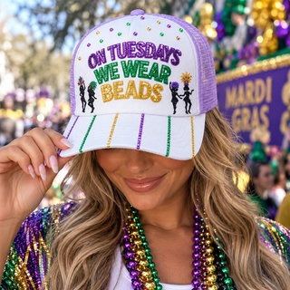 On Tuesdays We Wear Beads Sequin Mardi Gras Hat
