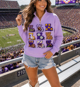 Louisiana Gameday Purple & Yellow Sequin Quarter Zip SweatShirt