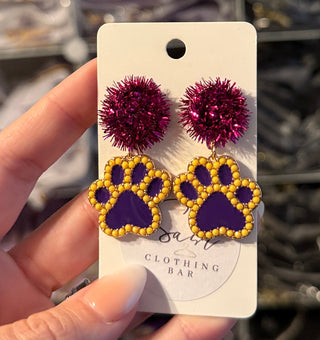 Tiger Earrings with Pompom and Rhinestones