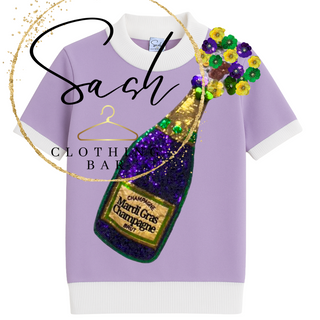 Mardi Gras Champagne Sequin Short Sleeve Top -