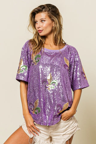 Mardi Gras Purple Sequin Top