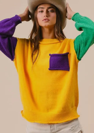 Mardi Gras Color block Sweater