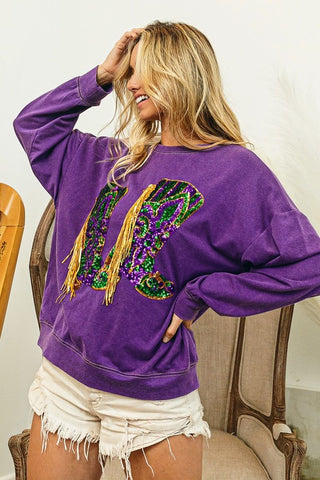 Fringe Boots Mardi Gras Pullover