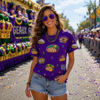 Mardi Gras King Cake Sequin T-Shirt