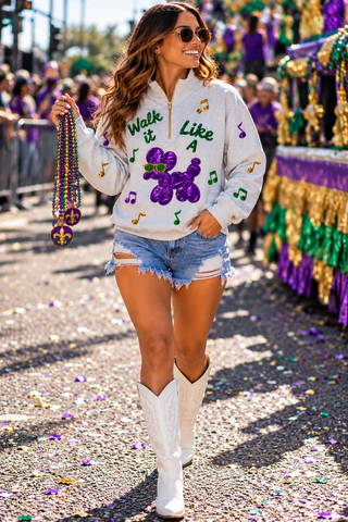 Mardi Gras Walk it Like a Dog Sequin Quarter Zip Sweatshirt