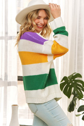 Mardi Gras Bold Stripe Sweater