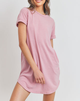 Ashley Tee Shirt Dress with Rounded Hem and Pockets 