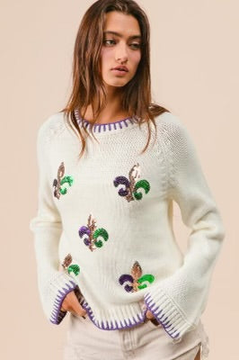 Fleur de lis Sequin Mardi Gras Sweater 