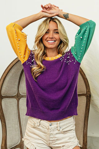 Pearl Mardi Gras Sweater